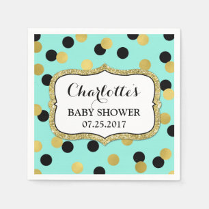 Blauwgroen Zwart Goud Confetti Baby shower Servet