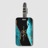 Blauwgroen zwart-goudgeweer, DIY-naam en monogram Bagagelabel (Voorkant (verticaal))