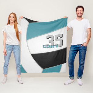 blauwgroen zwart volleybal team kleuren aangepaste fleece deken