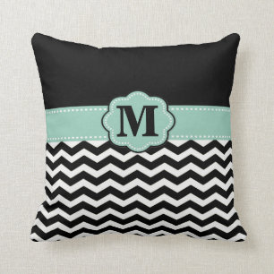 Blauwgroen zwarte Chevron Monogram Pillow Kussen