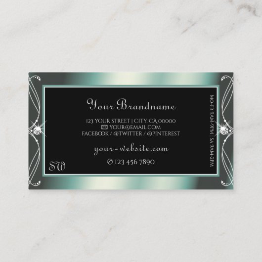 Blauwgroen zwarte en Sparkle Diamonds-Initialen Visitekaartje (Achterkant)