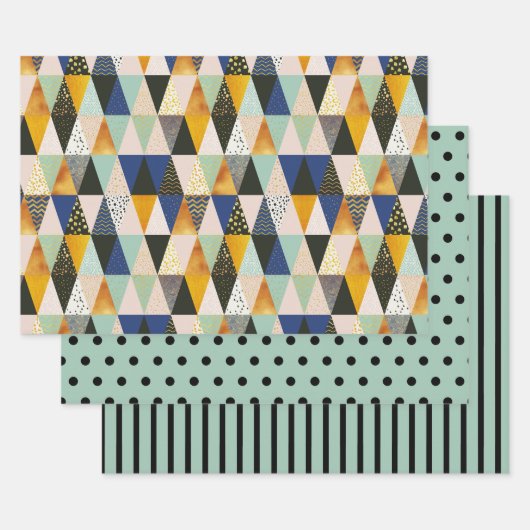 Blauwgroen zwarte goudtandbaarzen stripe inpakpapier vel (Set)