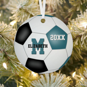 blauwgroen zwarte jongens schoolteam kleuren voetb metalen ornament
