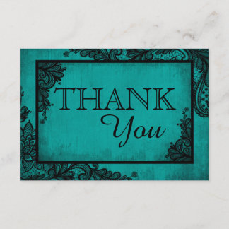 Blauwgroen zwarte lace Gothic Weddenschap Hartelij Bedankkaart