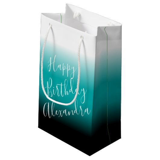 Blauwgroen zwarte Ombre - Aangepaste naam Klein Cadeauzakje (Achterkant Gekanteld)