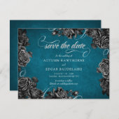 Blauwgroen zwarte Rozen bruiloft Save The Date (Voorkant / Achterkant)