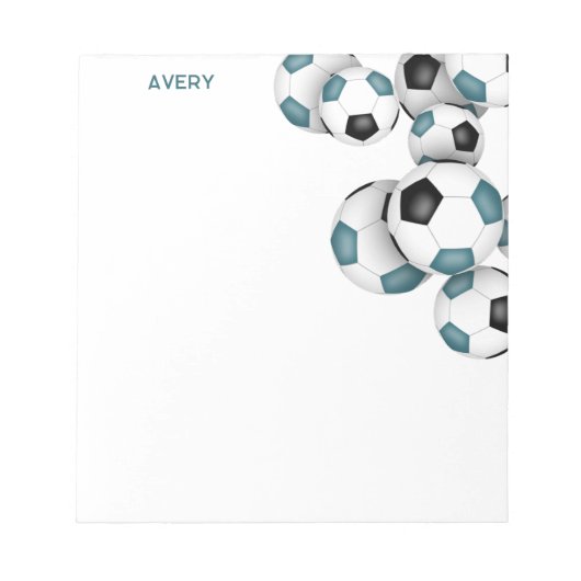 blauwgroen zwarte voetballen accent aangepaste naa notitieblok (Voorkant)