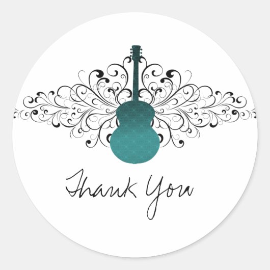 Blauwgroen Zwirls Guitar Dank u Stickers (Voorkant)