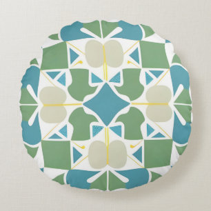 Blauwgroene abstracte geometrie voor moderne ruimt rond kussen