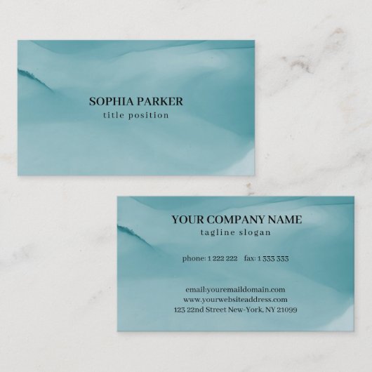 Blauwgroene alcoholinkt visitekaartje (Voorkant / Achterkant)