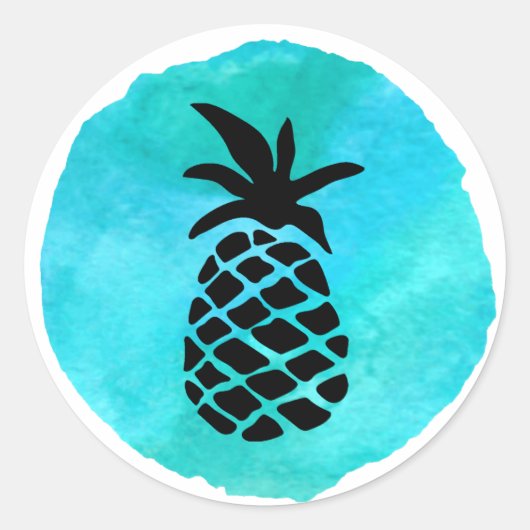 Blauwgroene ananas ronde sticker (Voorkant)
