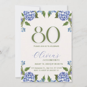 Blauwgroene Aquarel Hydrangea 80ste Verjaardagsuit Kaart