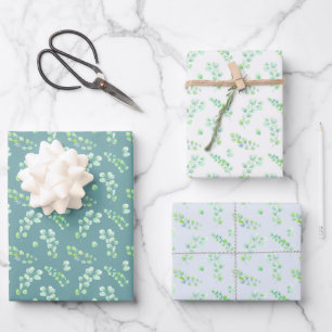 Blauwgroene bladeren en bloemen inpakpapier vel