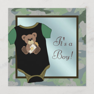 Blauwgroene camouflage geboortekaartjes voor baby kaart