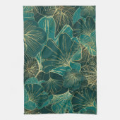 Blauwgroene en goudbladeren theedoek (Verticaal)