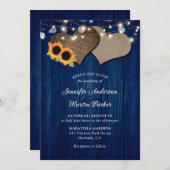 Blauwgroene en zonnebloem bloemige trouwuitnodigin kaart (Voorkant / Achterkant)