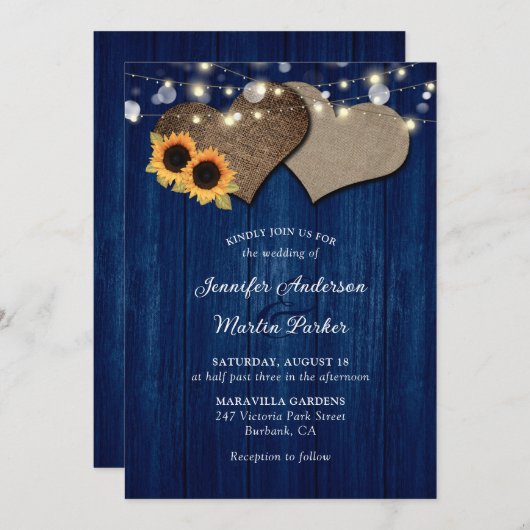 Blauwgroene en zonnebloem bloemige trouwuitnodigin kaart (Voorkant / Achterkant)