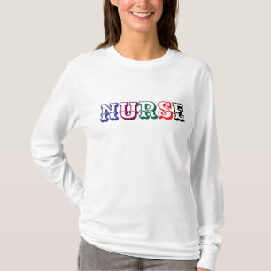 Blauwgroene geborduurde NURSE sportief blok Gemma T-shirt