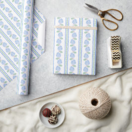 Blauwgroene Hydrangea Streep Preppy Cadeaupapier
