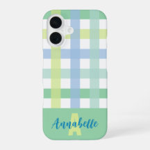 Blauwgroene Limoen pastel gingham patroon monogram