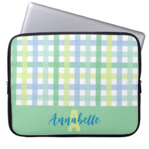 Blauwgroene Limoen pastel gingham patroon monogram