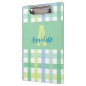 Blauwgroene Limoen pastel monogram gingham patroon Klembord (Links)