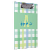 Blauwgroene Limoen pastel monogram gingham patroon Klembord (Rechts)