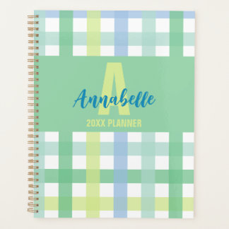 Blauwgroene Limoen pastel monogram gingham patroon Planner