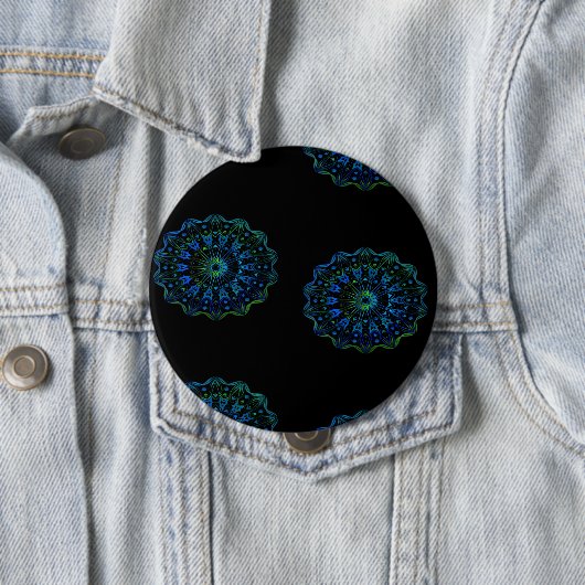 Blauwgroene mandala ronde button 4,0 cm (In situ)