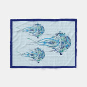 Blauwgroene Retro Kwallen Over Blauwe Achtergrond Fleece Deken (Voorkant (Horizontaal))