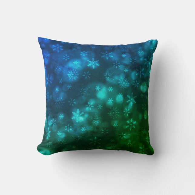 Blauwgroene sneeuwvlokken kussen (Voorkant)