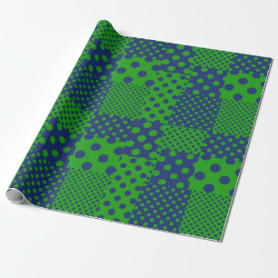Blauwgroene Stippen Patchwork Cadeaupapier