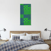 Blauwgroene Stippen Patchwork  Canvas Afdruk (Insitu (Slaapkamer))