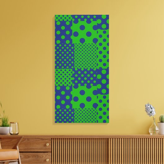 Blauwgroene Stippen Patchwork  Canvas Afdruk (Insitu (Woonkamer))
