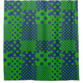 Blauwgroene Stippen Patchwork Douchegordijn (Voorkant)