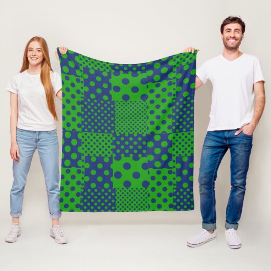 Blauwgroene Stippen Patchwork Fleece Deken (In situ)