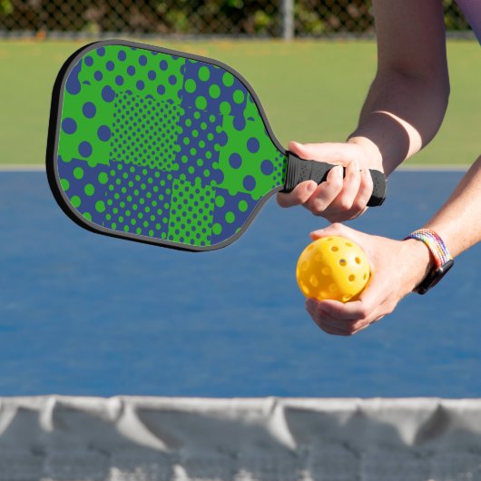 Blauwgroene Stippen Patchwork  Pickleball Paddle (Insitu)