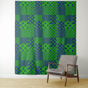 Blauwgroene Stippen Patchwork Wandkleed