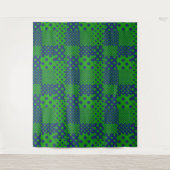 Blauwgroene Stippen Patchwork  Wandkleed (Voorkant)