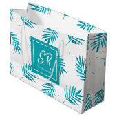 Blauwgroene tropische bladeren patroon groot cadeauzakje (Voorkant Gekanteld)