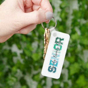 Blauwgroene typografie voor senioren 2025 sleutelhanger