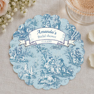 Blauwgroene Vintage Franse Toile de Jouy Bloemen Kartonnen Onderzetters