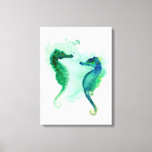 Blauwgroene zeepaardjes canvas afdruk