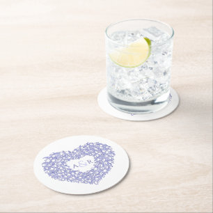 blauwhartsbuik florale monogram ronde kartonnen onderzetter