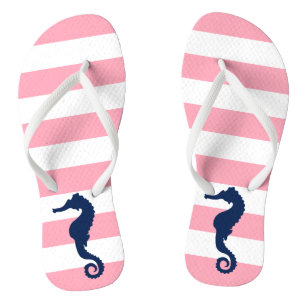 Blauwkever op roze strepen teenslippers