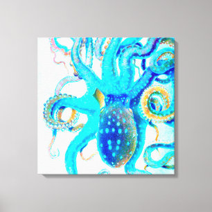 Blauwkleurige octopus canvas afdruk