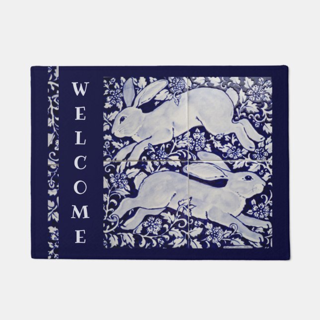 Blauwkonijn Bunny Welkom Elegant Tile Art Deurmat (Voorkant)