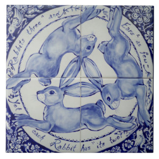 Blauwkonijn en witkonijn Hare Trio Bird Trivet Tegeltje