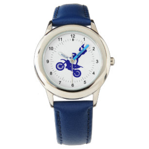 Blauwmotocross vuilfiets kind polshorloge horloge