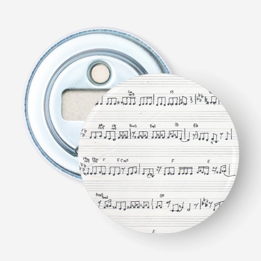 Blauwmuziekflesopener Button Flesopener (Voorkant)